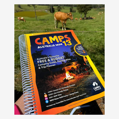 Camps 13 B4 Easy to Read 2026 Edition camping guide with spiral binding and site photos