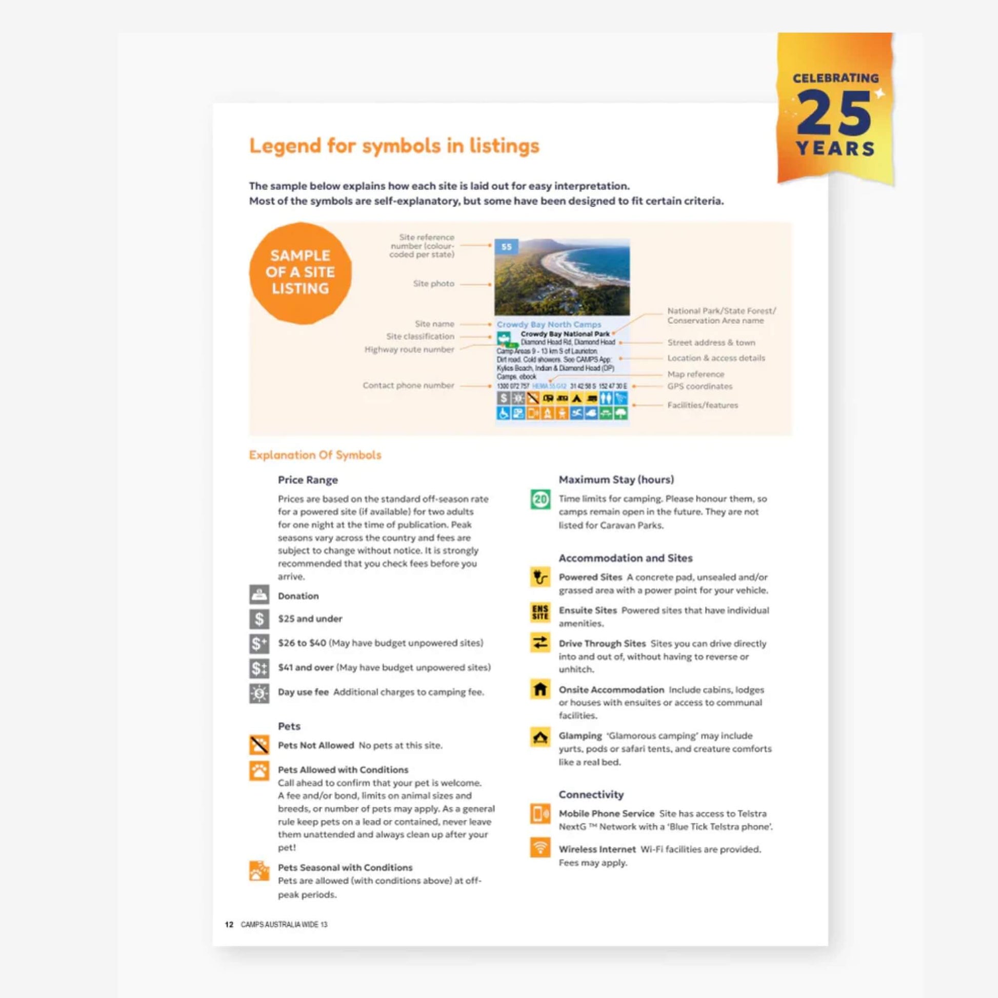 Camps 13 B4 Easy to Read 2026 Edition camping guide with spiral binding and site photos