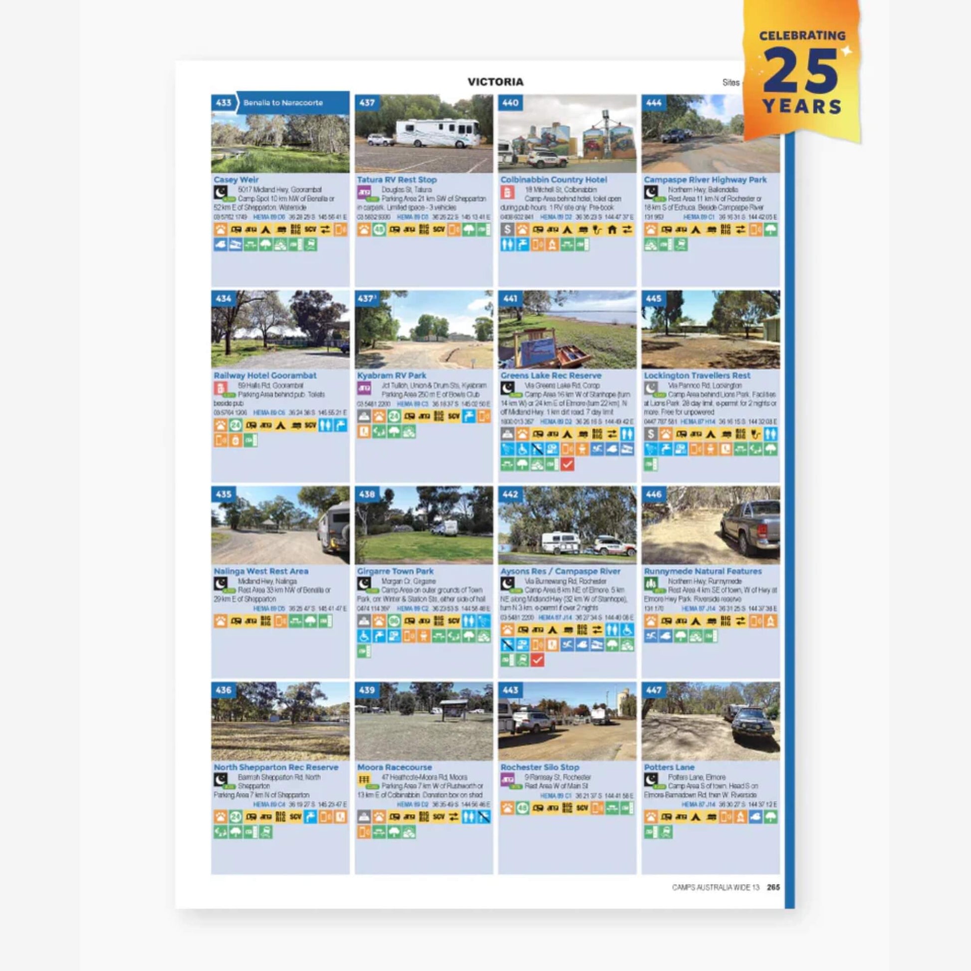 Camps 13 B4 Easy to Read 2026 Edition camping guide with spiral binding and site photos