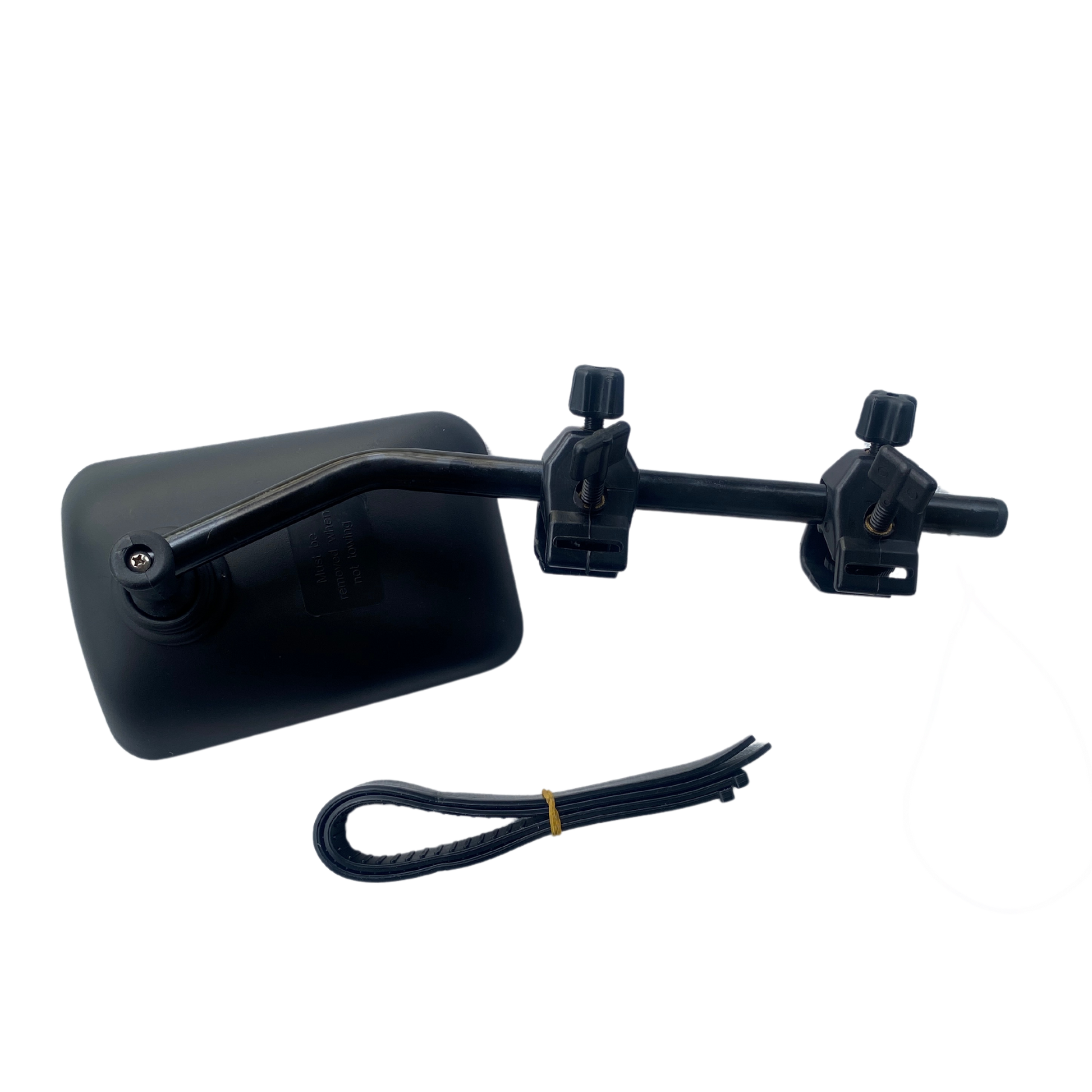Single towing mirror clip-on style for caravans and trailers, adjustable fit