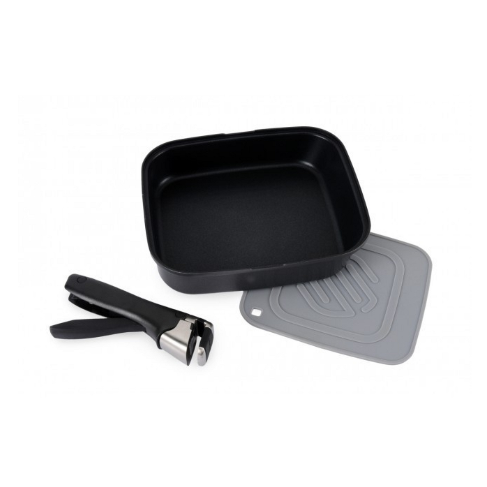 SmartSpace Frypan – non-stick square frypan with detachable handle and silicone mat for caravan cooking