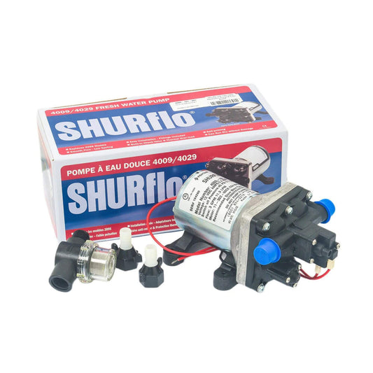 Shurflo Revolution 4009 12V water pump 11L 45PSI with 4-chamber diaphragm, compact RV fresh water pump with internal by-pass