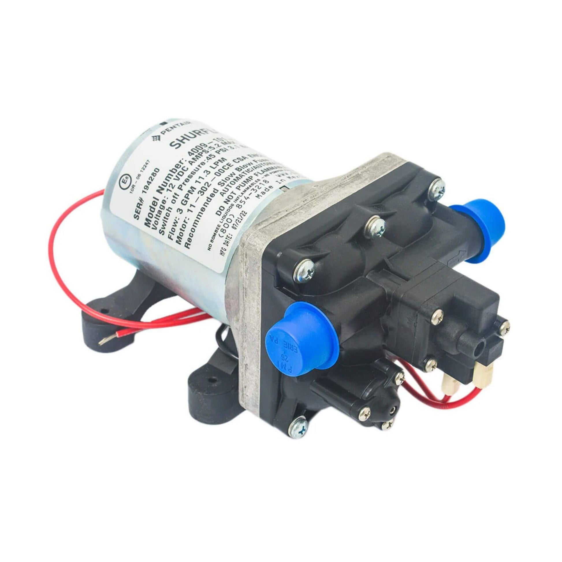 Shurflo Revolution 4009 12V water pump 11L 45PSI with 4-chamber diaphragm, compact RV fresh water pump with internal by-pass