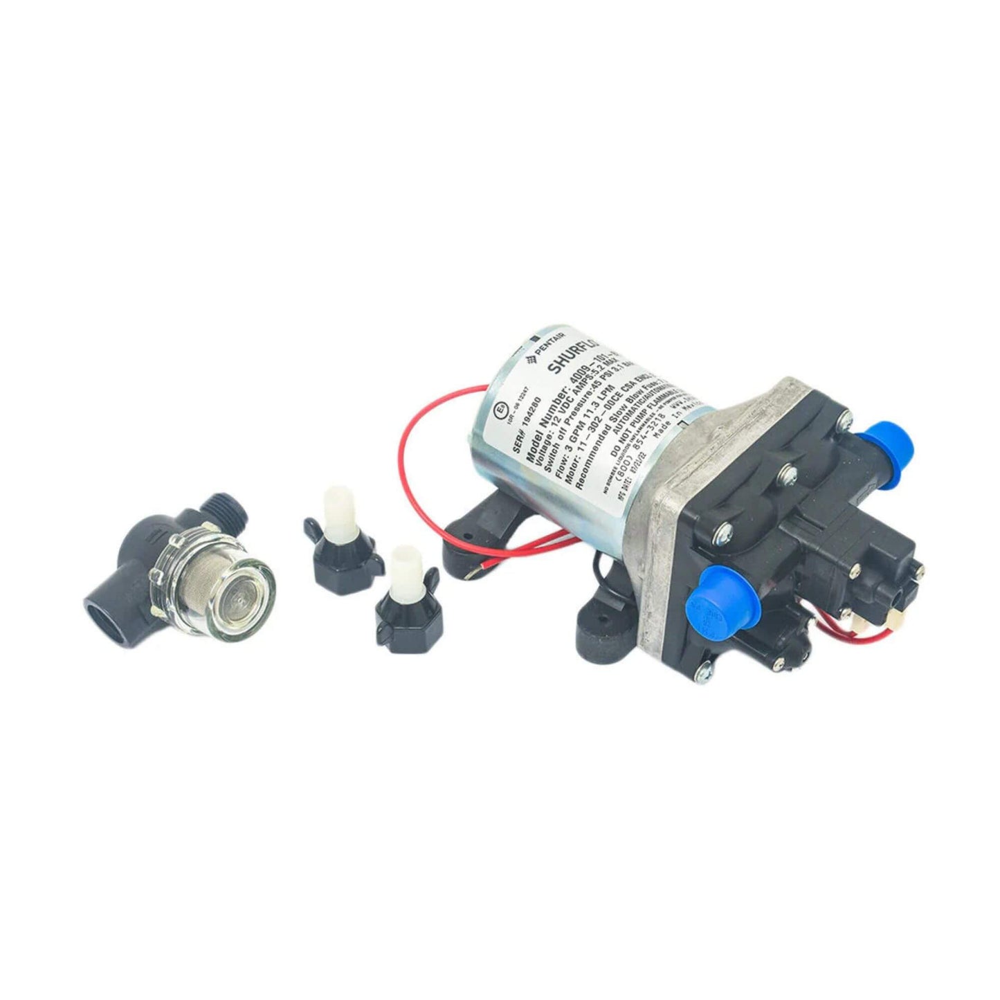 Shurflo Revolution 4009 12V water pump 11L 45PSI with 4-chamber diaphragm, compact RV fresh water pump with internal by-pass