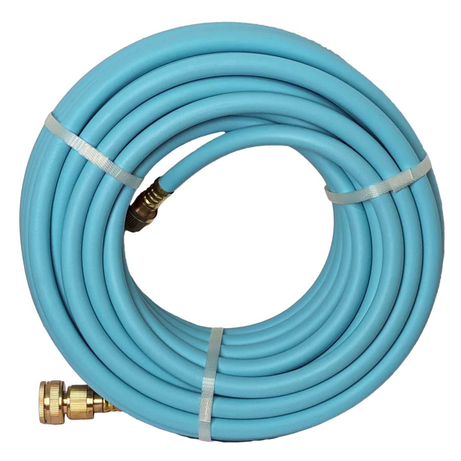 Coiled 10m Flomaster 12mm blue drinking water hose with brass fittings
