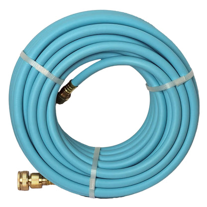 Coiled 10m Flomaster 12mm blue drinking water hose with brass fittings