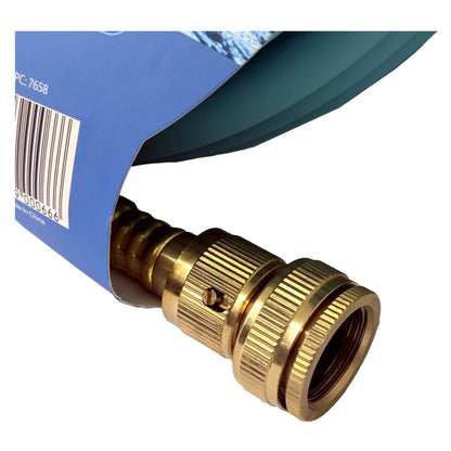 Close-up of brass connector on Flomaster 12mm drinking water hose