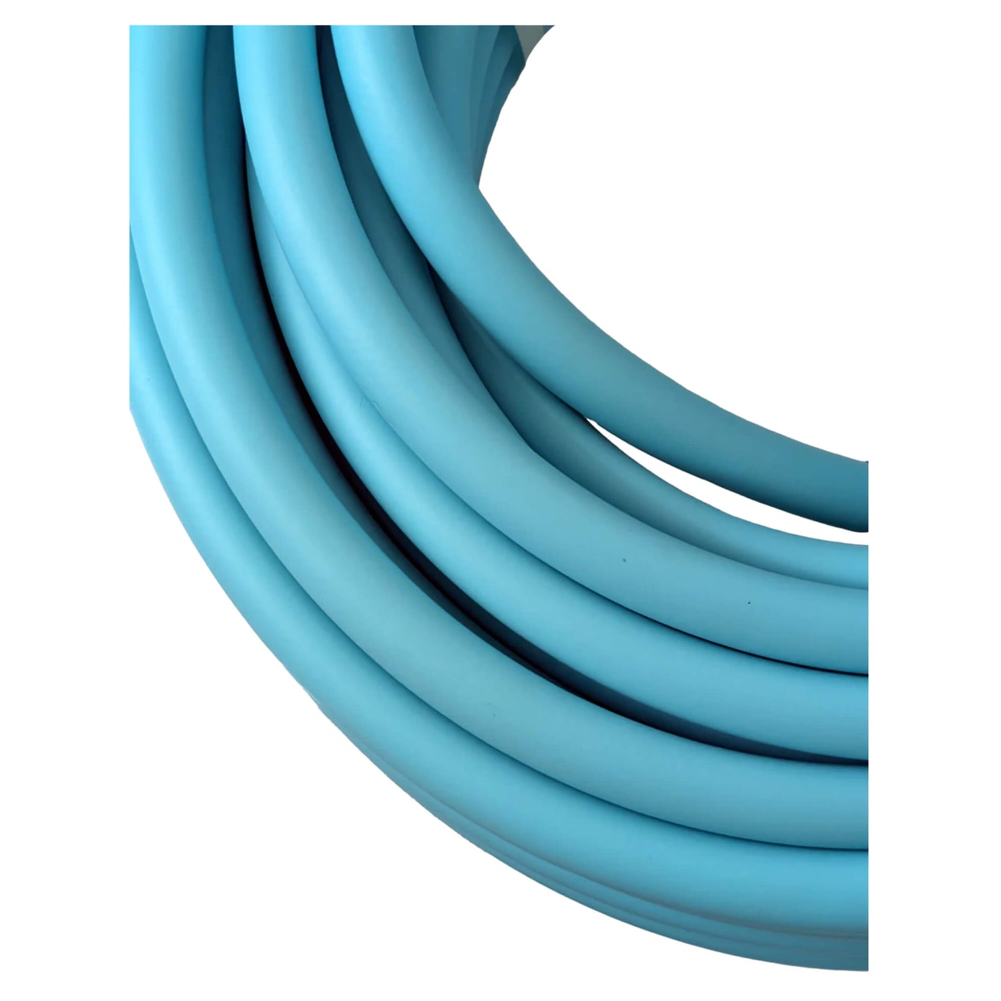 Close-up of blue food-grade PVC hose material on Flomaster drinking water hose