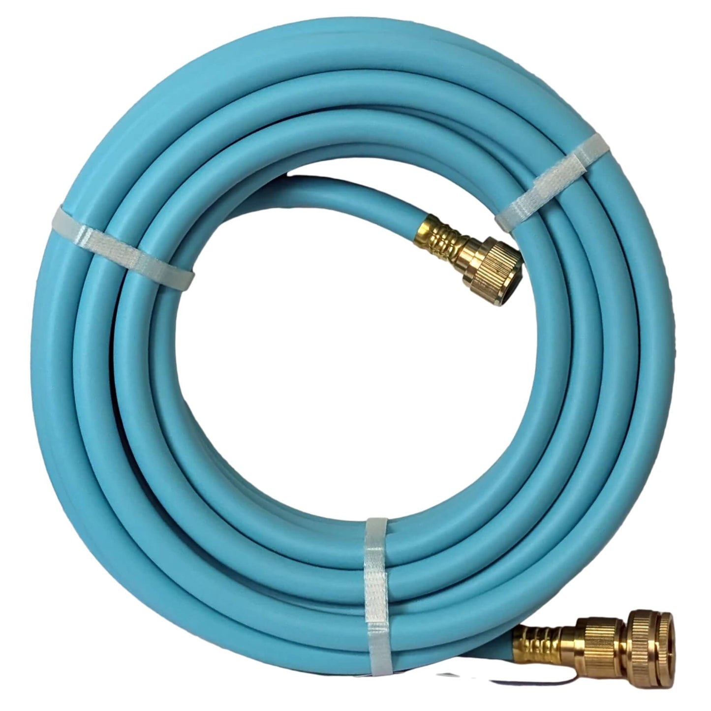 Coiled 10m Flomaster 12mm blue drinking water hose with brass fittings