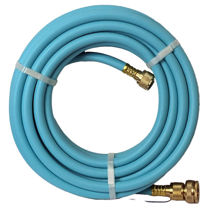 Coiled 10m Flomaster 12mm blue drinking water hose with brass fittings
