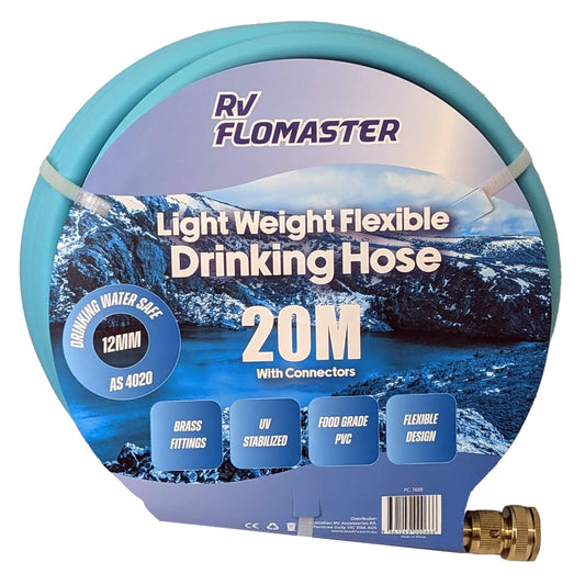 Flomaster 12mm Lightweight Drinking Water Hose – 20m with Brass Connectors