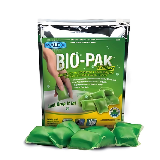 Walex BIO-PAK toilet deodorizer. 15-pack, breaks down waste & paper, eco-friendly, formaldehyde-free. Ideal for caravans & boats.