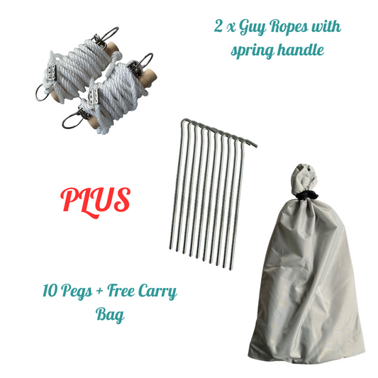 Guy rope and tent peg kit with spring handles and storage bag for caravans and camping